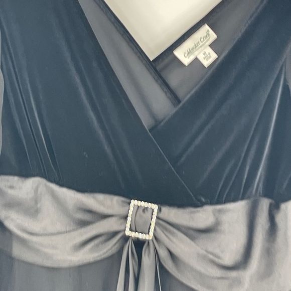 Cold Water Creek Faux Wrap 3/4 Sleeve‎ Black Silk Chiffon Velour Dress - Picture 7 of 12